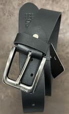 Image of HUGO BOSS Mens Genuine Leather Black Belt metal buckle 32”34”36”40”42”44”46”