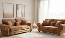 Image of New Verona 3+2 Seater Sofa – Mink Plush Velvet - Free Cushions - Free Delivery
