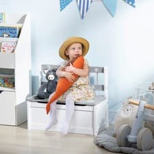 Image of 2 In 1 Wooden Toy Box, Kids Storage Bench w/ Safety Rod - Grey