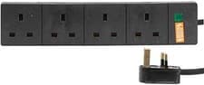 Image of Pro Elec 4 Gang Surge Protected Mains Extension Lead, Black, 4m Black