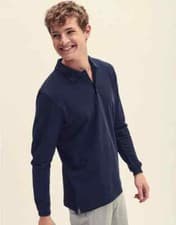 Image of Fruit Of The Loom Mens Premium Long Sleeve Polo Shirt Casual Workwear