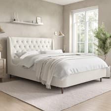 Image of Cream Upholstered King Size Ottoman Bed with Legs - Amara AMR009K