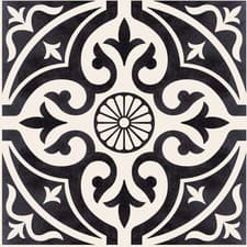Image of Black Traditional Patterned Square Wall Floor Porcelain Tile CUT SAMPLE