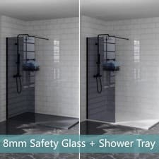 Image of Walk In Shower Enclosure Wet Room 8mm Grey Glass Screen Panel Cubicle And Tray