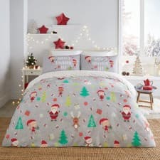 Image of Santa’s Favourite Elf Duvet Cover Set – Single Size 140x200cm – Reversible Ch...