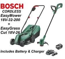 Image of Bosch EasyMower 18V-32-200+EasyGrassCut 18V-26 Cordless Lawnmower & Strimmer 4Ah