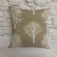 Image of Cushion Cover, Light Brown, White, Trees, Beige, Cotton, 19".