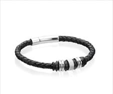 Image of Fred Bennett Bracelet B3898 Black Leather Bracelet with Black IP Beads
