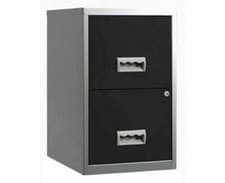 Image of 2 DRAWER PIERRE HENRY STEEL SILVER / BLACK FILING CABINET / A4 NEW + FREE 24h