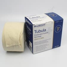 Image of Elasticated Tubular Support Bandage Size F. 10cm Flat Width x 10m. Full Roll.