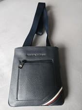 Image of Tommy Hilfiger Pebble Grain Crossbody Reporter Bag Signature Tape Navy Blue