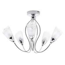 Image of Litecraft Ibru Ceiling Light Semi Flush 5 Arm With Frosted Glass Shades - Chrome