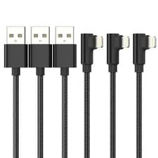 Image of 3-Pack 2m 90° Lightning to USB Cable – MFi Certified, Nylon Braided, Black