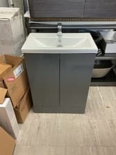 Image of Nuie Arno 600x365 Satin Grey 2 Door Vanity, Ceramic Sink, Mixer & Waste