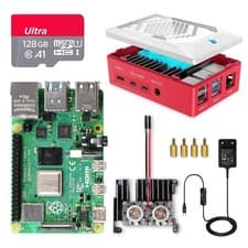 Image of Raspberry Pi 4 Model B 8GB RAM Kit Case w/128GB MicroSD Card 2 Micro HDMI Cables