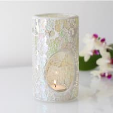 Image of White Pillar Crackle Wax Burner Brand New In Box Home Fragrance