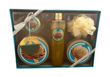 Image of The Body Shop Wild Argan Oil Bath & Body Gift Set 4 Pcs + Shower Pouf