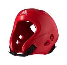 Image of adidas WAKO Approved Kick Boxing Head Guard Open Face Sparring Black Blue Red