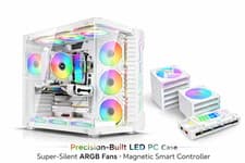 Image of Gaming PC Case RGB ATX Tempered Glass LED Panel Dual Chamber +10 ARGB Fans + Hub