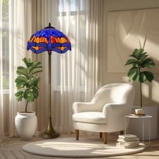 Image of Tiffany Style Table or Floor Lamp, 10/16 Inch Multicolor Stained Glass Shade