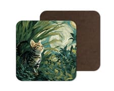 Image of Tabby Cat Spring Garden Oil Painting Style Square Coaster Tea Coffee Gift