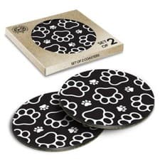 Image of 2 x Boxed Round Coasters - Animal Paw Prints Cat Dog #12973