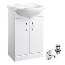 Image of White 550mm Two Door Bathroom Cabinet Basin Sink Vanity Unit Chrome Tap & Waste