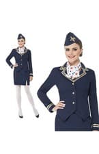 Image of Air Hostess Stewardess Costume Cabin Crew Fancy Dress Outfit + Hat UK - M-12-14