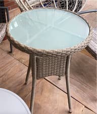 Image of Rattan Bistro Table Outdoor Garden Dining Furniture Round Glass Patio Storage