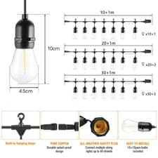 Image of 10M/20M/30M Festoon String Light E27 S14 LED Bulbs Outdoor Garden Light UK Plug