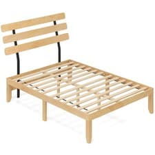 Image of Double Size Wooden Bed Frame with Storage Space Natural