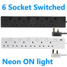 Image of UK Extension Lead Cable Electric Mains Power 1 2 3 4 5 6 Gang Way Plug Socket