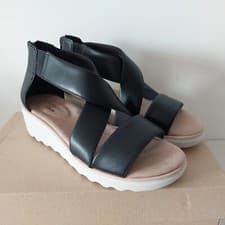 Image of CLARKS JILLIAN RISE WOMENS BLACK LEATHER WEDGE CASUAL SANDALS UK SIZE 5.5