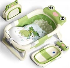 Image of Foldable Baby Bath Tub with Bathtub Cushion Collapsible Bath Baby Tub Pink UK