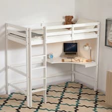 Image of Solid Pine Kids High Sleeper Loft Bed Frame With Desk