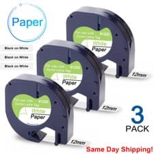 Image of Dymo LetraTag Refill Black on White Paper Label Tape 91200 12mm 1/2" for LT-100H