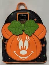 Image of New Disney Loungefly Minnie Mouse Pumpkin Glow In Dark Halloween Mini Backpack