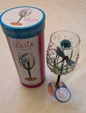 Image of Lolita Love My Wine Hand Painted Dragonfly Wine Glass Rhinestones Enesco NEW