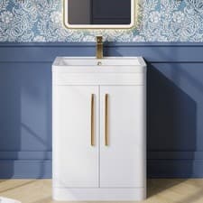 Image of Nuie Parade Floor Standing 2-Door Vanity Unit with Ceramic Basin 600mm Wide - Gl