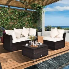 Image of 4 PCS Rattan Patio Conversation Set Outdoor Furniture Sofa Set w/ Coffee Table