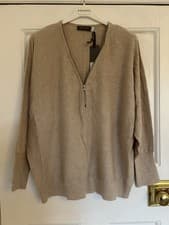 Image of Mint Velvet Neutral Zip Front Bat Wing Sweater. NWT