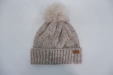 Image of Barbour Womens BRAND NEW Wool Blend Knitted Beanie Hat One Size Beige Bobble Hat
