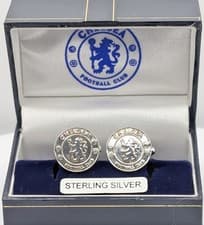 Image of Official New & Boxed Chelsea F.C. 925 Sterling Silver Lion Crest Cufflinks