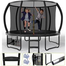 Image of 235cm-427cm Trampoline & Safety Enclosure Free Shoe Tidy & Ladder – Black