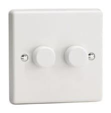 Image of White Dimmer Switch Double Rotary Light 2 Gang 1 Way  Varilight HQ2W Halogen