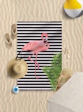 Image of 58"x39" Flamingo B&W Stripes Microfibre Beach Towel Pool Sun Bathing Towel Only
