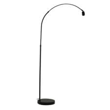 Image of Black Metal Floor Lamp Base Arched Stem Curved Arm Living Room Lounge Light