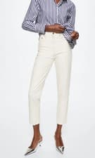 Image of Mango High Waist Ankle Length Tapered Leg Mom Jeans in Ecru Size UK 8