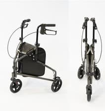 Image of NRS Health 3 Wheel Steel Rollator Walking Aid with Brake | Bag silver