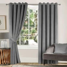 Image of Thick Velvet Curtains Blackout Ring Top Eyelet Curtains Ready Made Fully Lined